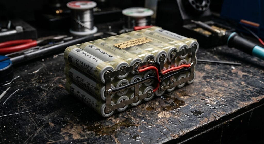 Custom 22V Molicel P30B lithium-ion battery pack built in-house by BURAQROBOTICS for SHAHIIN D-22 Drone.