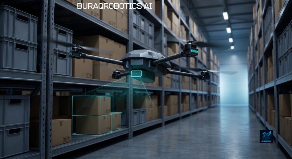 Edge AI robotics drone for warehouse stock monitoring using on-device AI inference